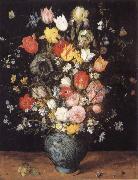 Jan Brueghel The Elder Flower in a blue vase Spain oil painting reproduction